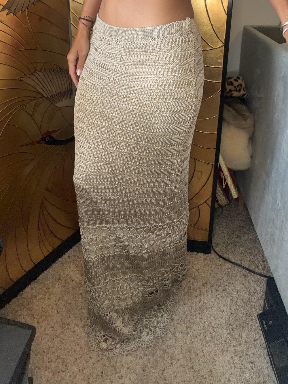 Vintage Cache gold Beige Crochet low rose Maxi Skirt 0 | XS - Picture 2 of 7